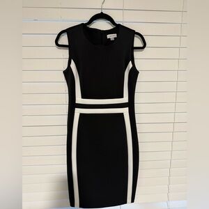 Calvin Klein Black and White Colorblock Midi Sheath Dress